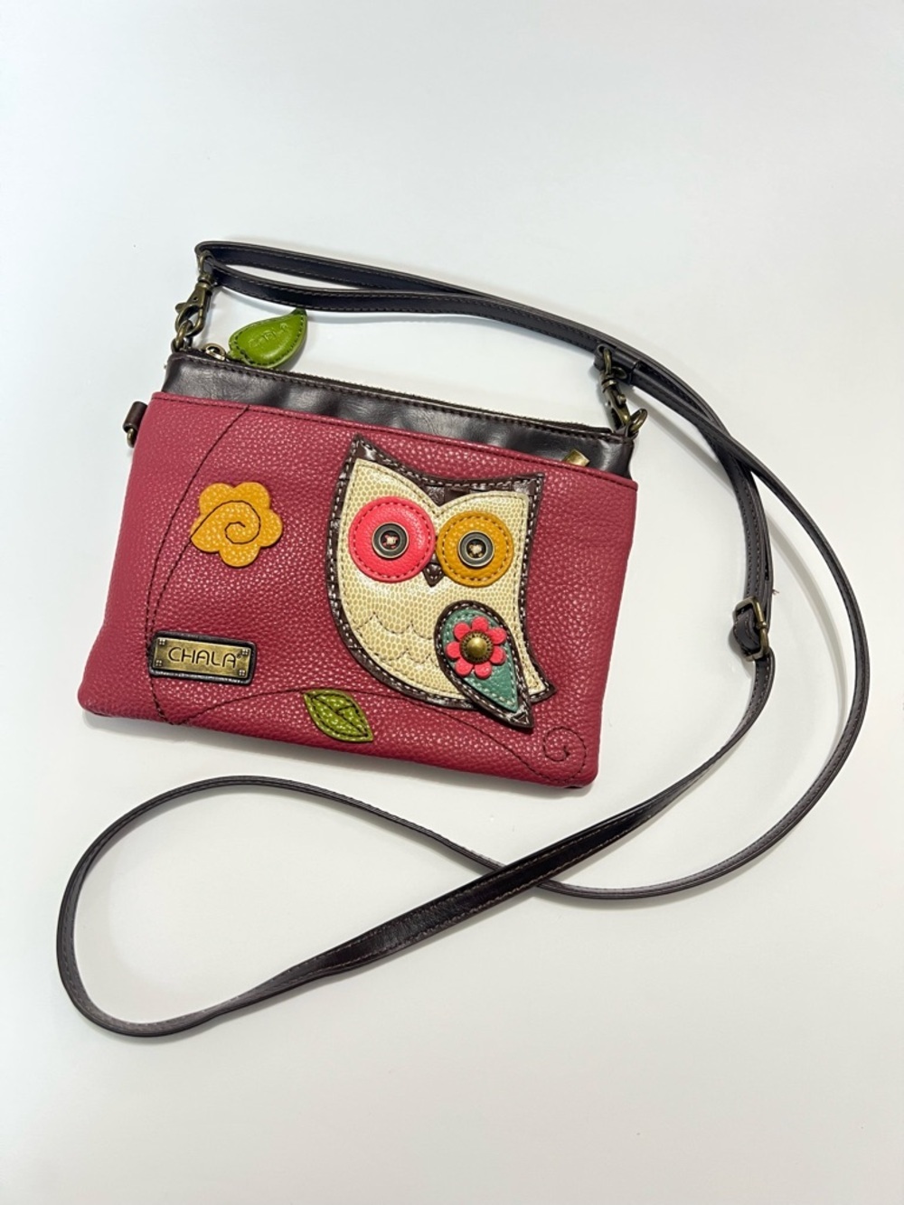 Chala Crossbody Owl Mini Purse Pink Red Faux Leather Summer Casual Travel Purse